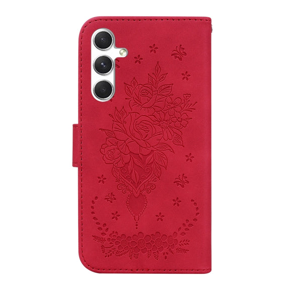 For Samsung Galaxy S25 5G Butterfly Rose Embossed Leather Phone Case(Red)