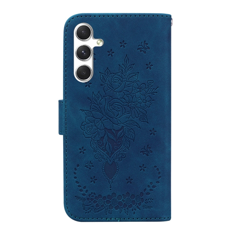 For Samsung Galaxy S25+ 5G Butterfly Rose Embossed Leather Phone Case(Blue)