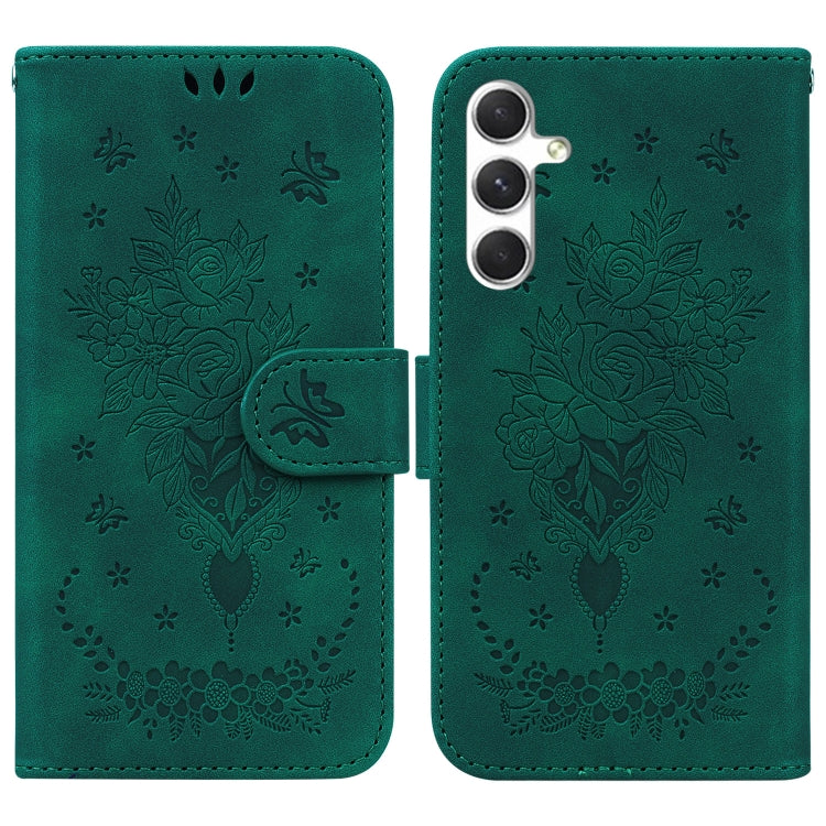 For Samsung Galaxy S25+ 5G Butterfly Rose Embossed Leather Phone Case(Green)