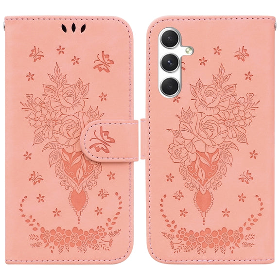For Samsung Galaxy S25+ 5G Butterfly Rose Embossed Leather Phone Case(Pink)