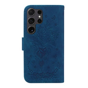 For Samsung Galaxy S25 Ultra 5G Butterfly Rose Embossed Leather Phone Case(Blue)