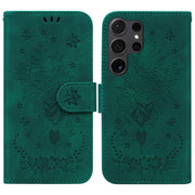 For Samsung Galaxy S25 Ultra 5G Butterfly Rose Embossed Leather Phone Case(Green)