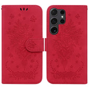 For Samsung Galaxy S25 Ultra 5G Butterfly Rose Embossed Leather Phone Case(Red)