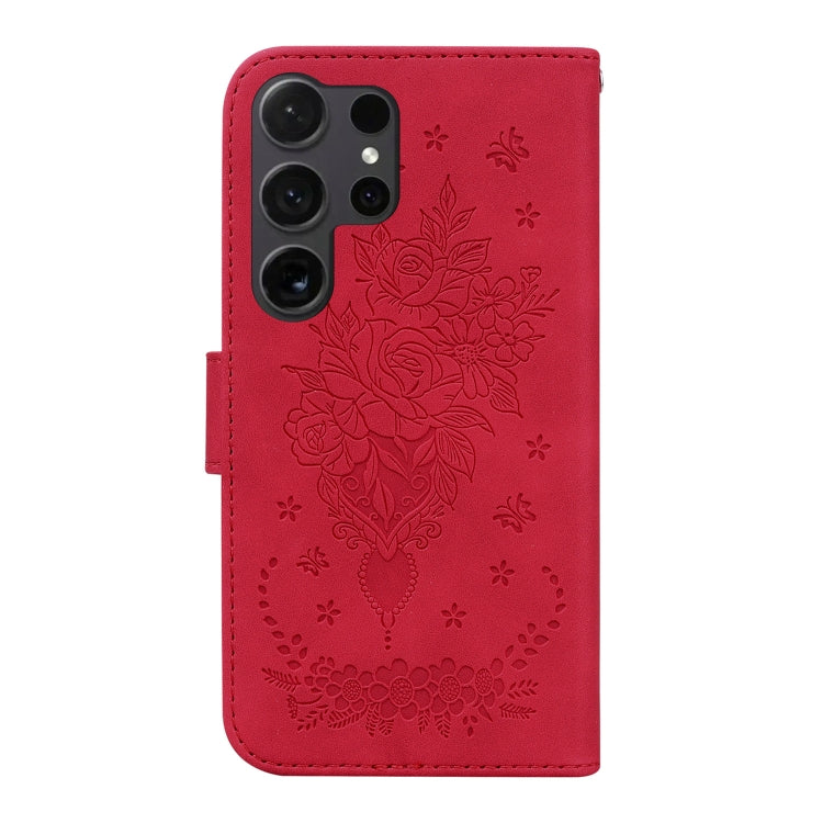 For Samsung Galaxy S25 Ultra 5G Butterfly Rose Embossed Leather Phone Case(Red)