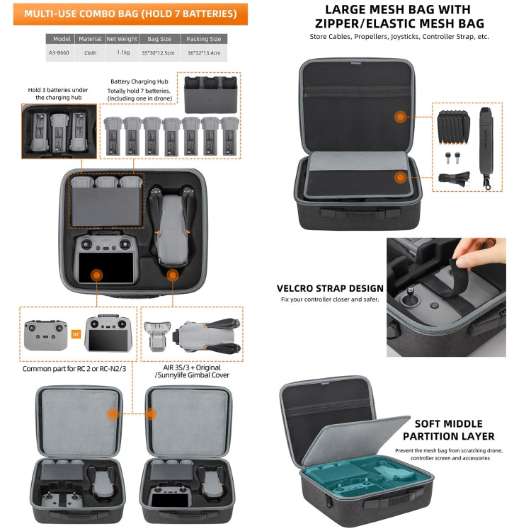 Sunnylife Carrying Case Bag, Model:B657 For DJI RC 2 / 1 Control Bag