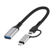 ADS-619 2 in 1 Type-C and 8 Pin to USB 3.0 OTG Adapter(Silver)