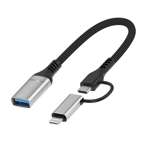ADS-619 2 in 1 Type-C and 8 Pin to USB 3.0 OTG Adapter(Silver)