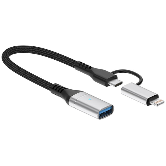 ADS-619 2 in 1 Type-C and 8 Pin to USB 3.0 OTG Adapter(Silver)