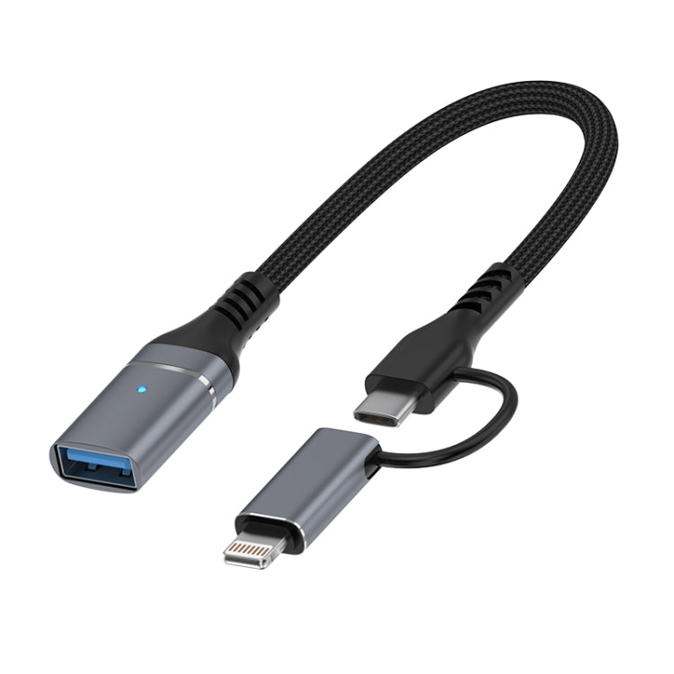 ADS-619 2 in 1 Type-C and 8 Pin to USB 3.0 OTG Adapter(Grey)