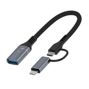 ADS-619 2 in 1 Type-C and 8 Pin to USB 3.0 OTG Adapter(Grey)