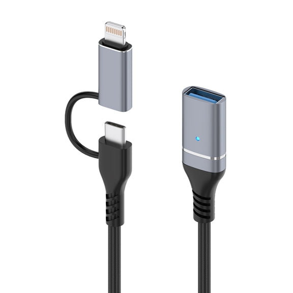 ADS-619 2 in 1 Type-C and 8 Pin to USB 3.0 OTG Adapter(Grey)