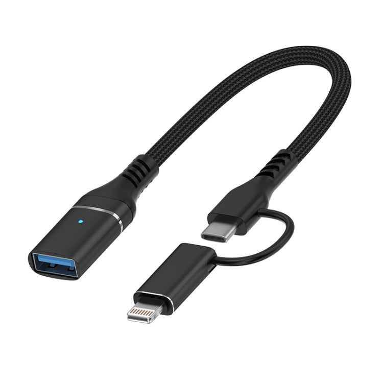 ADS-619 2 in 1 Type-C and 8 Pin to USB 3.0 OTG Adapter(Black)