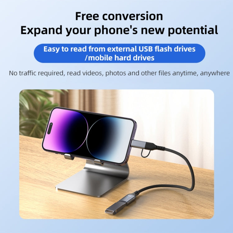 ADS-619 2 in 1 Type-C and 8 Pin to USB 3.0 OTG Adapter(Silver)
