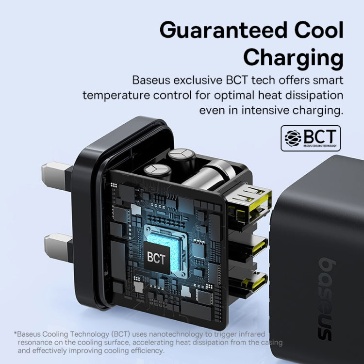 Baseus PD65W USB and 2 USB-C / Type-C Fast Charger With 1m Type-C Cable, Plug Type:UK Plug(Black)
