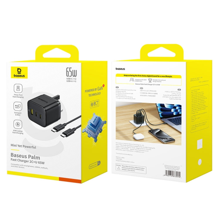 Baseus PD65W USB and 2 USB-C / Type-C Fast Charger With 1m Type-C Cable, Plug Type:UK Plug(Black)