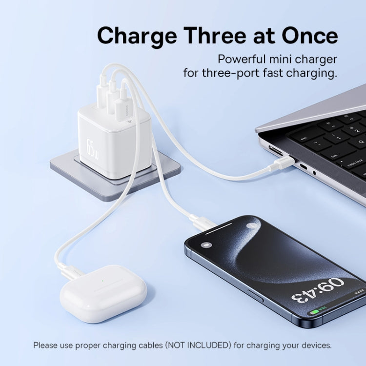 Baseus PD65W USB and 2 USB-C / Type-C Fast Charger With 1m Type-C Cable, Plug Type:UK Plug(White)