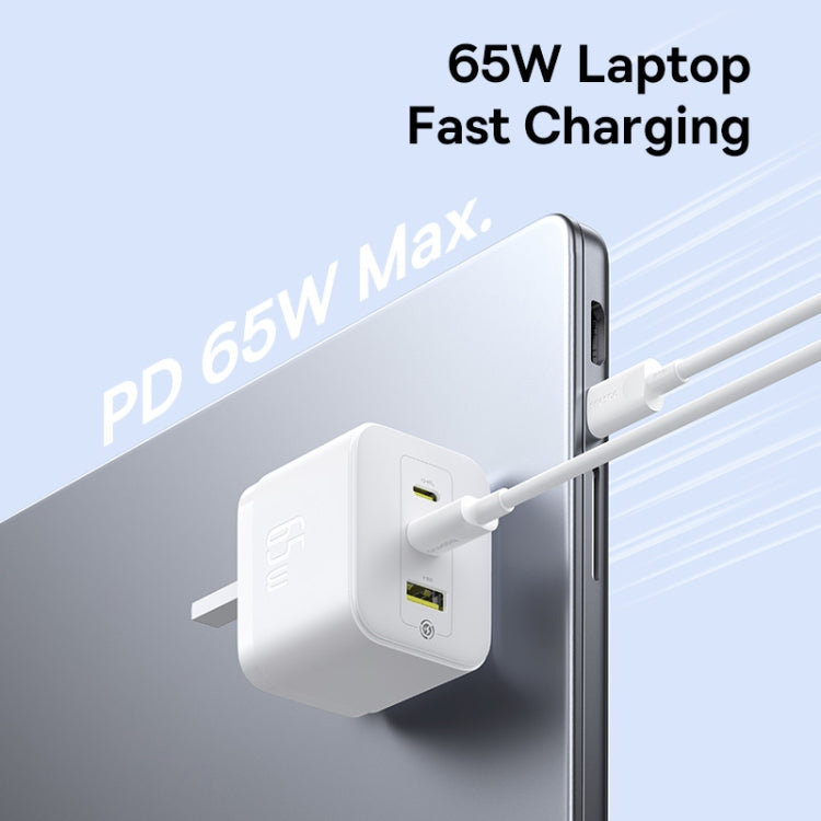 Baseus PD65W USB and 2 USB-C / Type-C Fast Charger With 1m Type-C Cable, Plug Type:UK Plug(White)