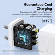 Baseus PD65W USB and 2 USB-C / Type-C Fast Charger With 1m Type-C Cable, Plug Type:UK Plug(White)