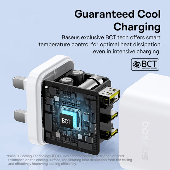 Baseus PD65W USB and 2 USB-C / Type-C Fast Charger With 1m Type-C Cable, Plug Type:UK Plug(White)