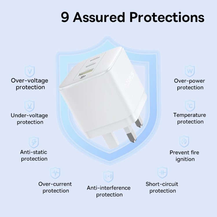 Baseus PD65W USB and 2 USB-C / Type-C Fast Charger With 1m Type-C Cable, Plug Type:UK Plug(White)