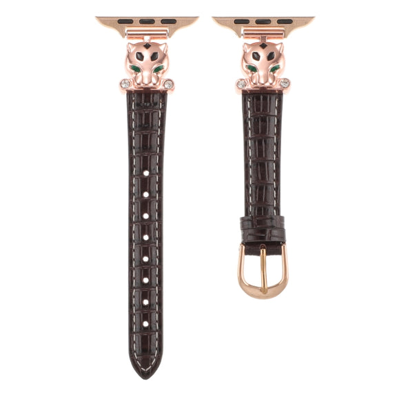 For Apple Watch 46mm / 49mm / 45mm / 44mm Leopard Head Bamboo Texture Leather Watch Band(Rose Gold Brown)
