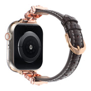 For Apple Watch 46mm / 49mm / 45mm / 44mm Leopard Head Bamboo Texture Leather Watch Band(Rose Gold Brown)