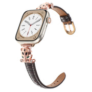 For Apple Watch 46mm / 49mm / 45mm / 44mm Leopard Head Bamboo Texture Leather Watch Band(Rose Gold Brown)