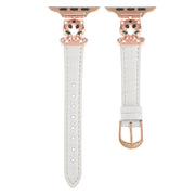 For Apple Watch 46mm / 49mm / 45mm / 44mm Leopard Head Bamboo Texture Leather Watch Band(Rose Gold White)