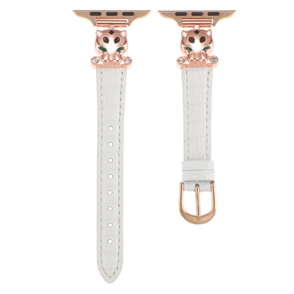For Apple Watch 46mm / 49mm / 45mm / 44mm Leopard Head Bamboo Texture Leather Watch Band(Rose Gold White)