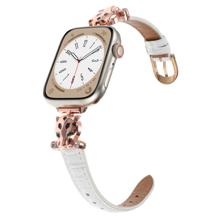 For Apple Watch 46mm / 49mm / 45mm / 44mm Leopard Head Bamboo Texture Leather Watch Band(Rose Gold White)