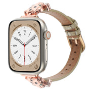 For Apple Watch 46mm / 49mm / 45mm / 44mm Leopard Head Bamboo Texture Leather Watch Band(Rose Gold Khaki)