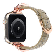 For Apple Watch 46mm / 49mm / 45mm / 44mm Leopard Head Bamboo Texture Leather Watch Band(Rose Gold Khaki)