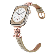 For Apple Watch 46mm / 49mm / 45mm / 44mm Leopard Head Bamboo Texture Leather Watch Band(Rose Gold Khaki)