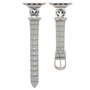 For Apple Watch 42mm / 41mm / 40mm / 38mm Leopard Head Bamboo Texture Leather Watch Band(Silver Grey)