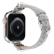 For Apple Watch 42mm / 41mm / 40mm / 38mm Leopard Head Bamboo Texture Leather Watch Band(Silver Grey)