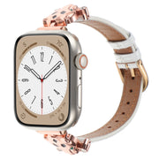 For Apple Watch 42mm / 41mm / 40mm / 38mm Leopard Head Bamboo Texture Leather Watch Band(Rose Gold White)