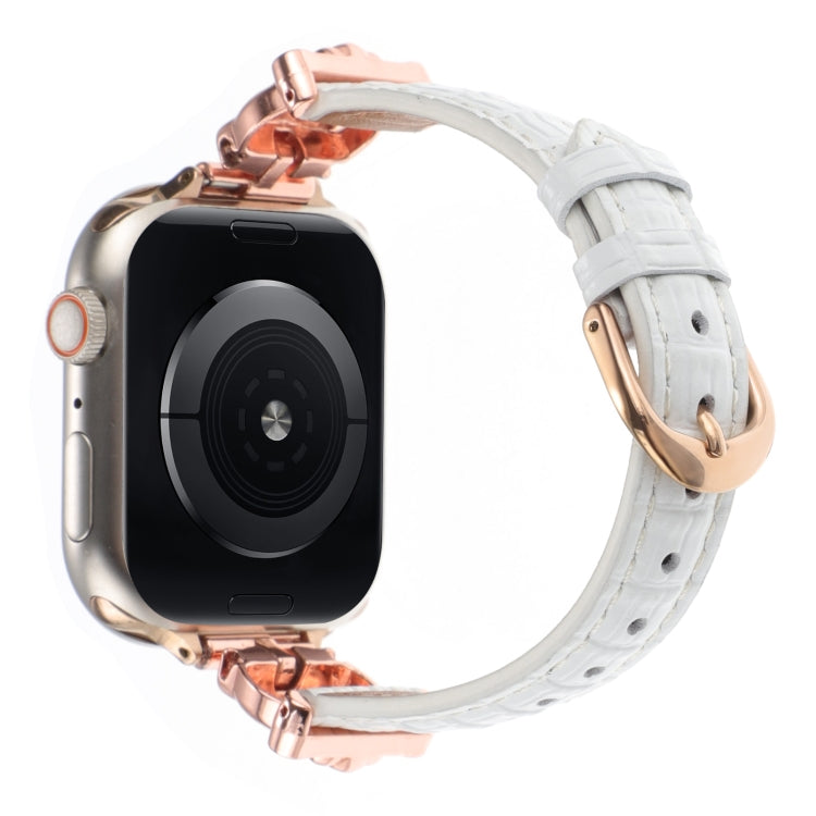 For Apple Watch 42mm / 41mm / 40mm / 38mm Leopard Head Bamboo Texture Leather Watch Band(Rose Gold White)
