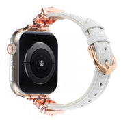 For Apple Watch 42mm / 41mm / 40mm / 38mm Leopard Head Bamboo Texture Leather Watch Band(Rose Gold White)