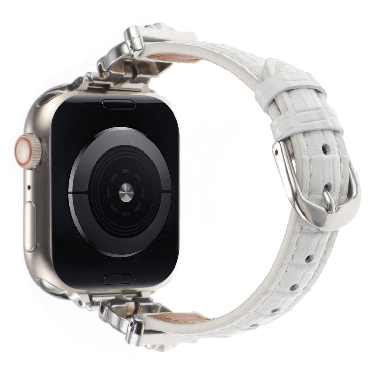 For Apple Watch 42mm / 41mm / 40mm / 38mm Leopard Head Bamboo Texture Leather Watch Band(Silver White)