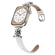 For Apple Watch 42mm / 41mm / 40mm / 38mm Leopard Head Bamboo Texture Leather Watch Band(Silver White)