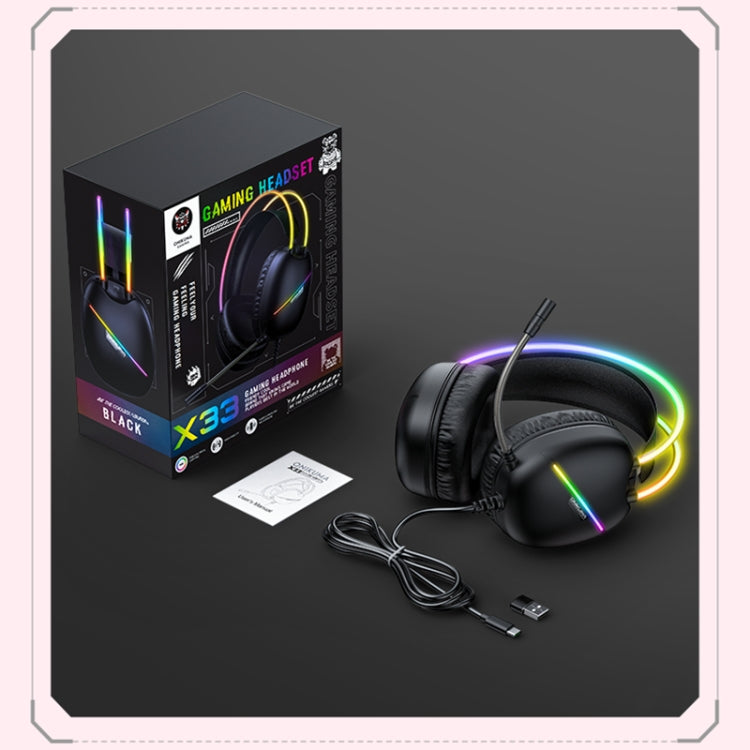 ONIKUMA X33 Head-mounted RGB Light E-Sports Gaming Headset, Cable Length: 2m(Black)