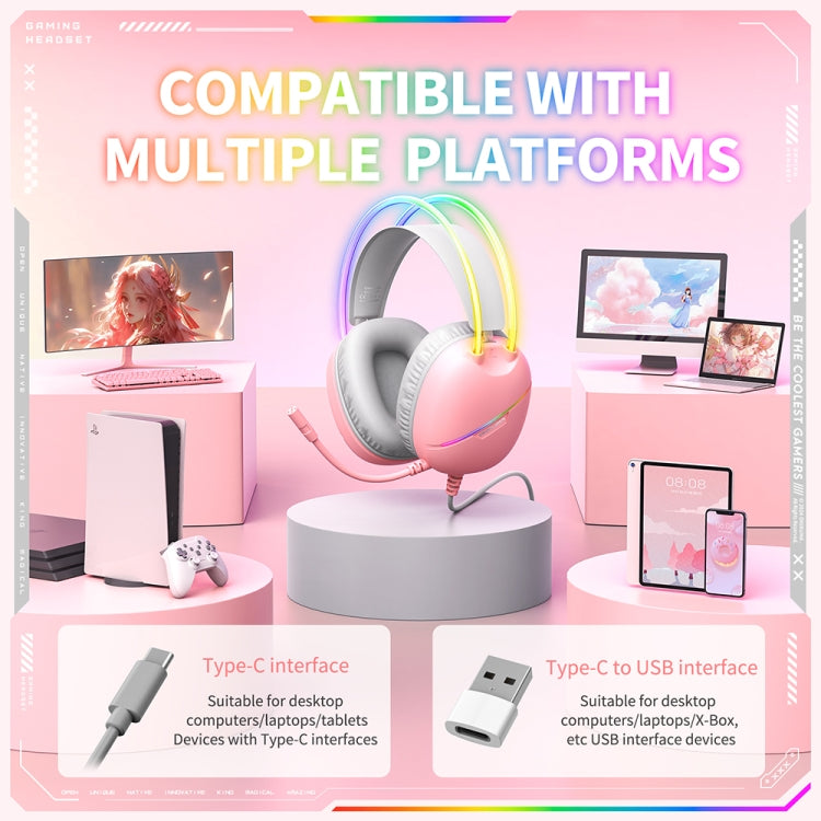 ONIKUMA X33 Head-mounted RGB Light E-Sports Gaming Headset, Cable Length: 2m(Pink)