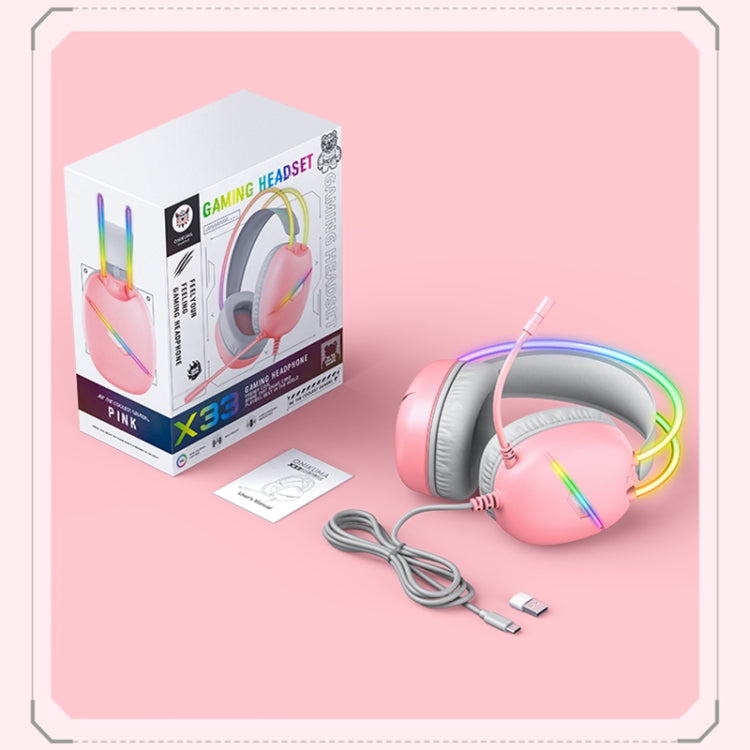 ONIKUMA X33 Head-mounted RGB Light E-Sports Gaming Headset, Cable Length: 2m(Pink)