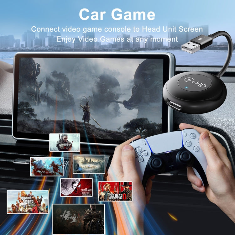 USB and HDMI Wired to Wireless CarPlay Auto Adapter, Specification:Round(Carbon Fiber)