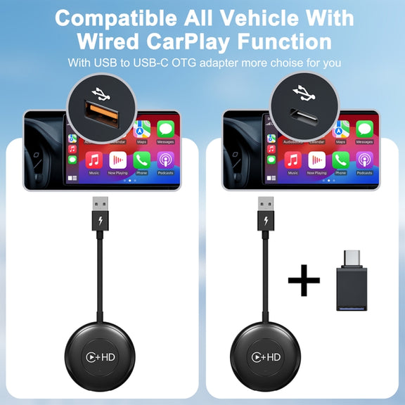 USB and HDMI Wired to Wireless CarPlay Auto Adapter, Specification:Round(Carbon Fiber)