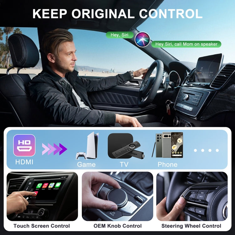 USB and HDMI Wired to Wireless CarPlay Auto Adapter, Specification:Square(Carbon Fiber)