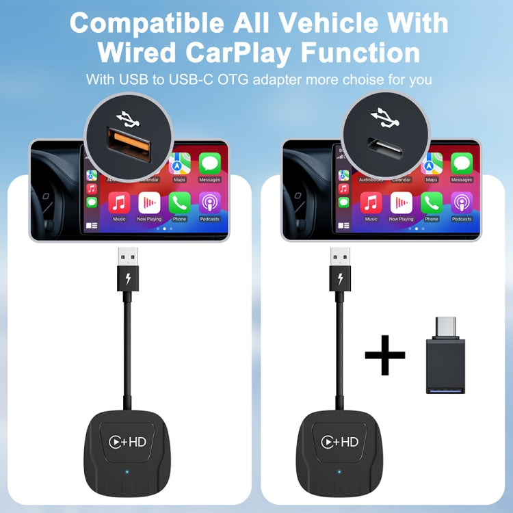 USB and HDMI Wired to Wireless CarPlay Auto Adapter, Specification:Square(Carbon Fiber)