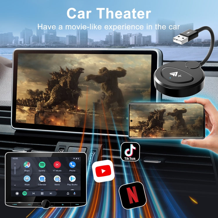 USB Interface Wired to Wireless CarPlay Auto Adapter for Android, Specification:Round(Black)
