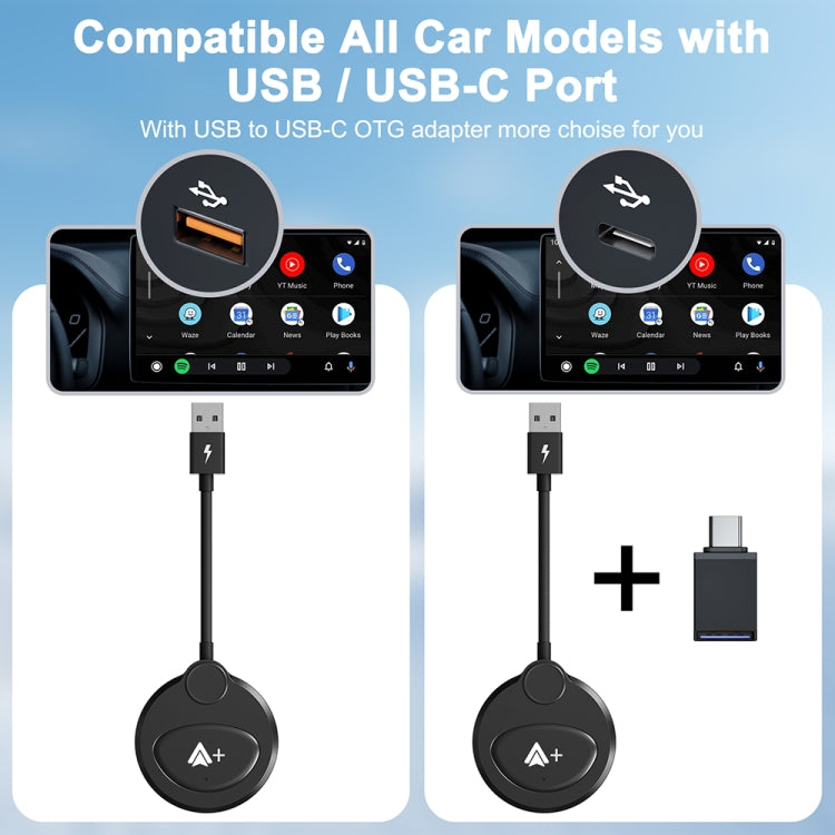 USB Interface Wired to Wireless CarPlay Auto Adapter for Android, Specification:Round(White)