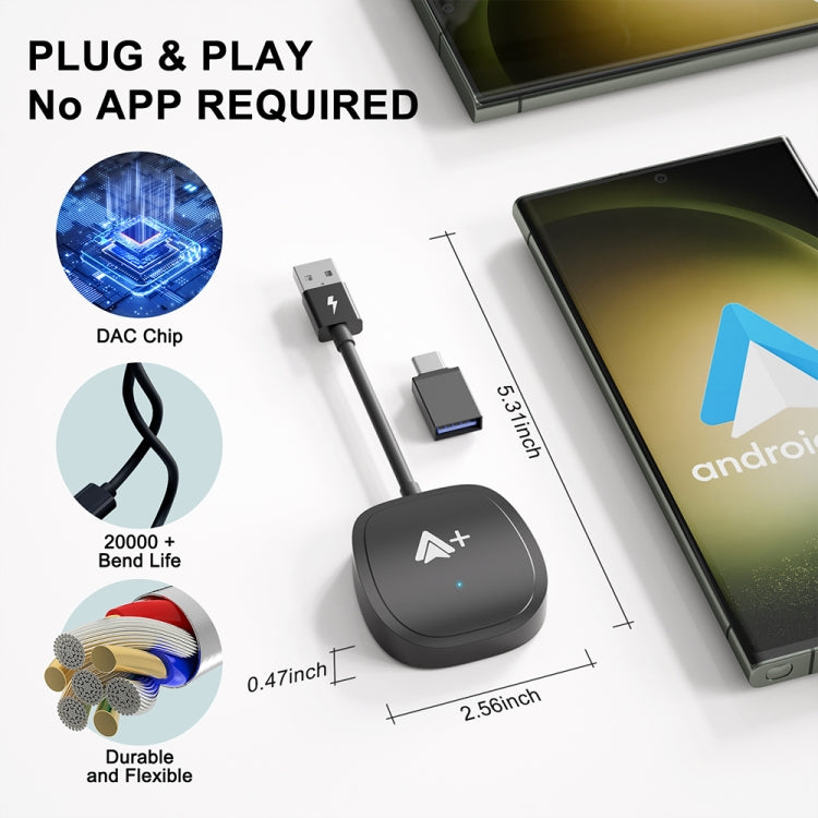USB Interface Wired to Wireless CarPlay Auto Adapter for Android, Specification:Square(Silver)